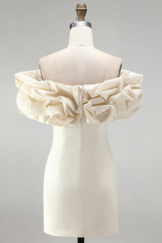 Ivory Tight Ruffled Off the Shoulder Satin Short Homecoming Dress
