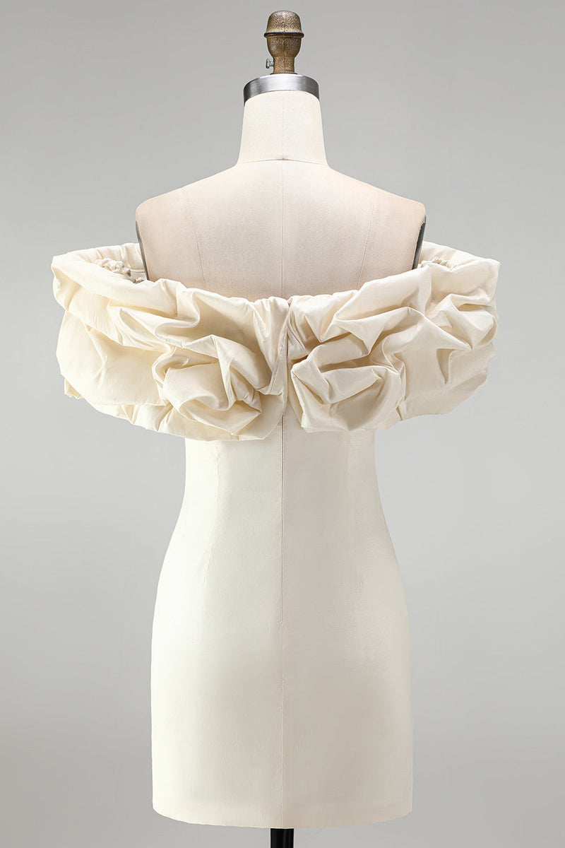 Load image into Gallery viewer, Ivory Tight Ruffled Off the Shoulder Satin Short Homecoming Dress