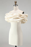 Load image into Gallery viewer, Ivory Tight Ruffled Off the Shoulder Satin Short Homecoming Dress