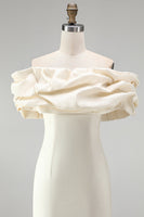 Load image into Gallery viewer, Ivory Tight Ruffled Off the Shoulder Satin Short Homecoming Dress