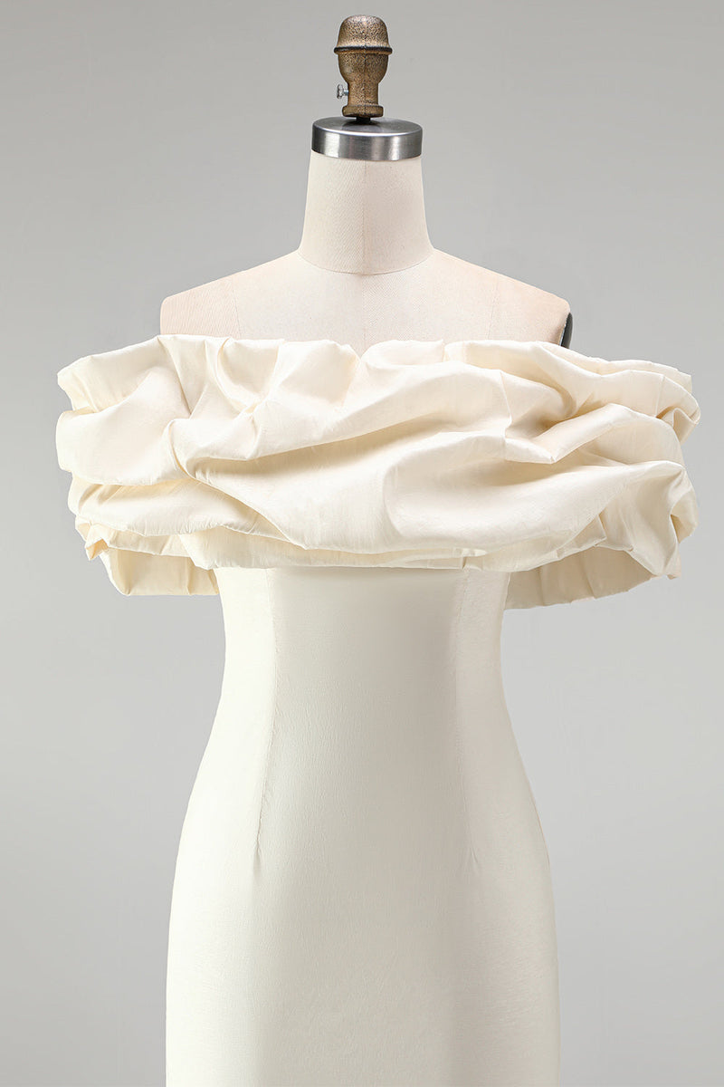 Load image into Gallery viewer, Ivory Tight Ruffled Off the Shoulder Satin Short Homecoming Dress