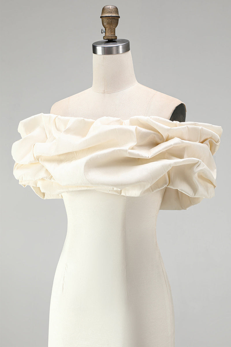 Load image into Gallery viewer, Ivory Tight Ruffled Off the Shoulder Satin Short Homecoming Dress