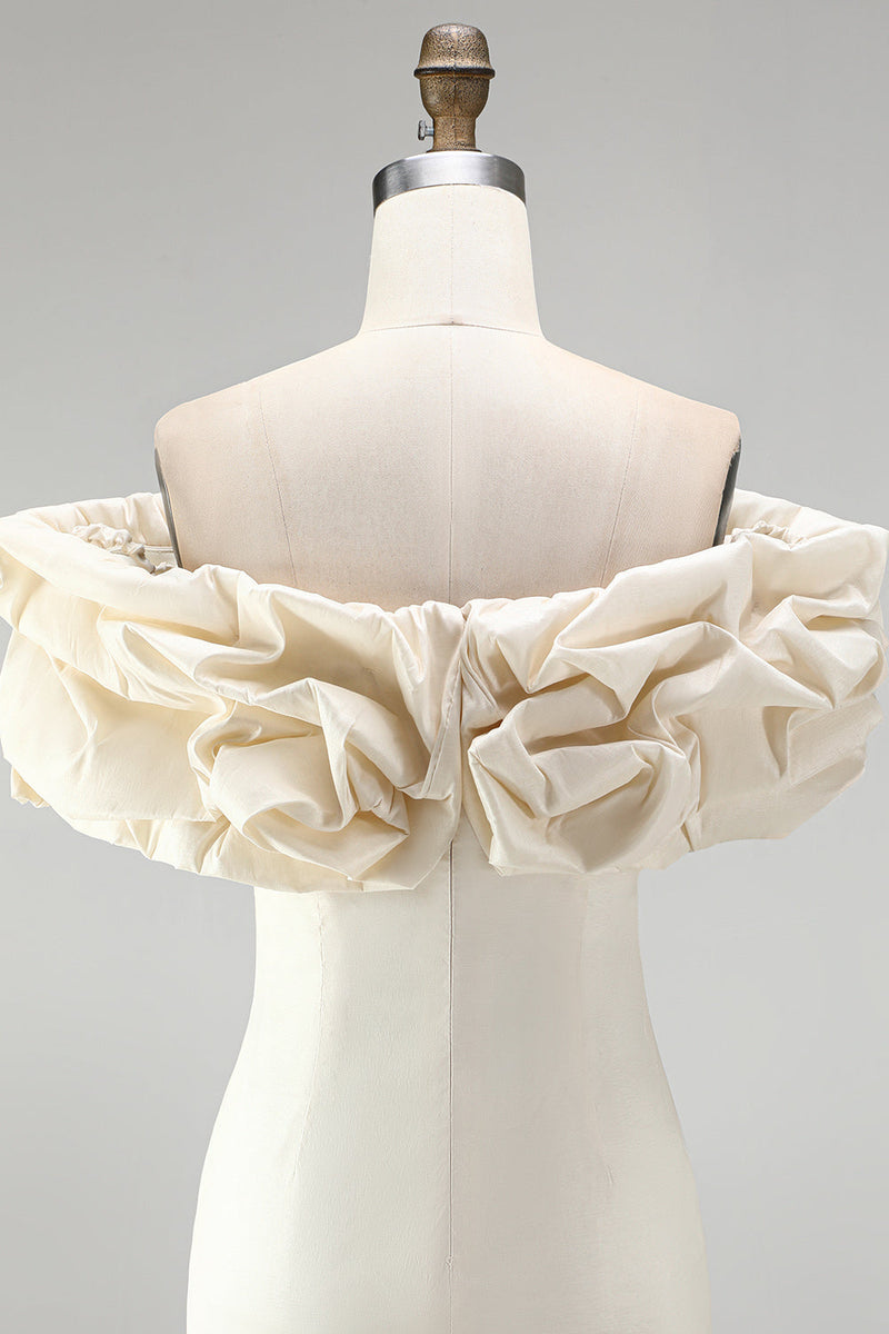Load image into Gallery viewer, Ivory Tight Ruffled Off the Shoulder Satin Short Homecoming Dress
