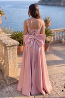 Load image into Gallery viewer, Sparkly Dusty Rose A Line Floral Corset Long Prom Dress with Bow