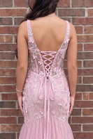 Load image into Gallery viewer, Pink Mermaid Floral Sparkly Sequin Corset Long Prom Dress with Slit
