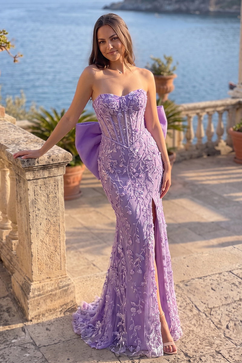 Load image into Gallery viewer, Mermaid Fog Floral Corset Sequin Sweetheart Long Prom Dress with Bow