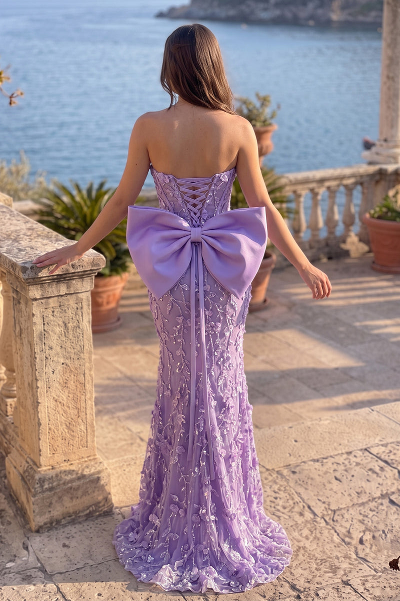 Load image into Gallery viewer, Mermaid Fog Floral Corset Sequin Sweetheart Long Prom Dress with Bow