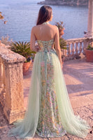 Load image into Gallery viewer, Sparkly Dusty Sage Mermaid Floral Sequin Halter Cut Out Long Prom Dress with Cape
