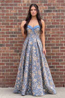Load image into Gallery viewer, Dusty Lavender A-Line Sweetheart Floral Jacquard Long Prom Dress