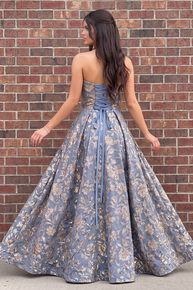 Load image into Gallery viewer, Dusty Lavender A-Line Sweetheart Floral Jacquard Long Prom Dress