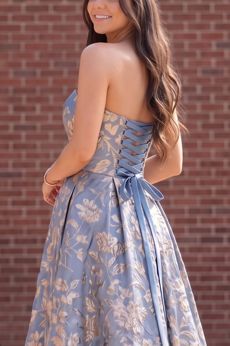 Load image into Gallery viewer, Dusty Lavender A-Line Sweetheart Floral Jacquard Long Prom Dress