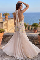 Load image into Gallery viewer, Pink Floral Mermaid Chiffon Halter Long Prom Dress