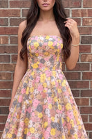Load image into Gallery viewer, Sparkly Champagne Rose Sequin A-Line Floral Strapless Long Prom Dress