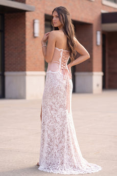Blushing Pink Sweetheart Corset Mermaid Long Prom Dress with Lace
