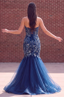 Load image into Gallery viewer, Sparkly Slate Blue Mermaid Sweetheart Tulle Long Prom Dress