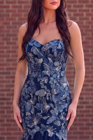 Load image into Gallery viewer, Sparkly Slate Blue Mermaid Sweetheart Tulle Long Prom Dress