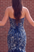 Load image into Gallery viewer, Sparkly Slate Blue Mermaid Sweetheart Tulle Long Prom Dress