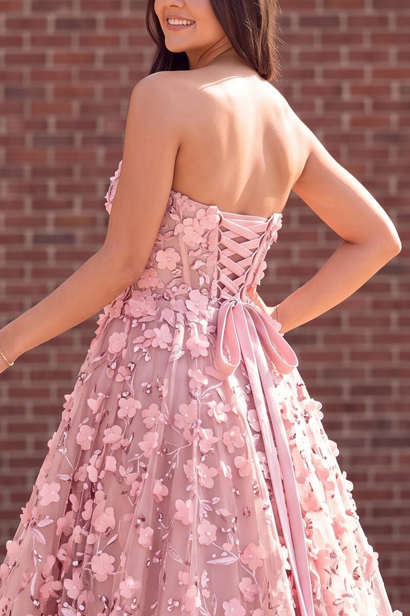 Load image into Gallery viewer, Dusty Rose Floral Sweetheart Ball Gown Long Prom Dress