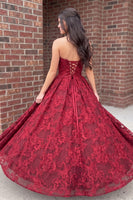 Load image into Gallery viewer, Burgundy Ball Gown Sweetheart Floral Long Prom Dress