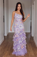 Load image into Gallery viewer, Sparkly Fog Mermaid Sequins One Shoulder Floral Ruffled Long Prom Dress