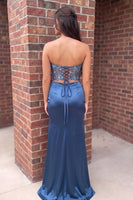 Load image into Gallery viewer, Sparkly Blue Two Piece Sweetheart Long Prom Dress with Slit