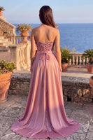 Load image into Gallery viewer, Sparkly Pink  A-Line CorsetSweetheart Long Prom Dress with Bow
