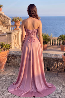 Sparkly Pink  A-Line CorsetSweetheart Long Prom Dress with Bow