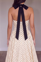 Load image into Gallery viewer, Peach Polka Dotes A-Line Halter Long Prom Dress with Bow
