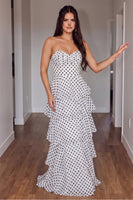 Load image into Gallery viewer, White Polka Dots Sweetheart Ruffled Tiered Long Prom Dress