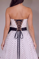Load image into Gallery viewer, White Polka Dots Strapless A Line Long Prom Dress with Bow