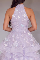 Load image into Gallery viewer, Sparkly Fog Ruffled Sequins Tiered A Line Halter Maxi Prom Dress