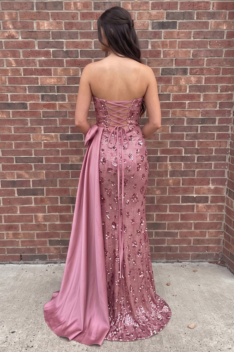 Load image into Gallery viewer, Sparkly Pink Floral Mermaid Sequin Long Prom Dress with Bow