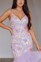 Load image into Gallery viewer, Sparkly Light Purple Floral Mermaid Ruffled Sequin Long Prom Dress