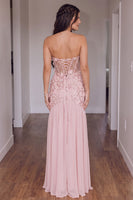 Load image into Gallery viewer, Sparkly Floral Pink Corset Mermaid Sequin Sweetheart Long Prom Dress