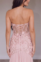 Load image into Gallery viewer, Sparkly Floral Pink Corset Mermaid Sequin Sweetheart Long Prom Dress