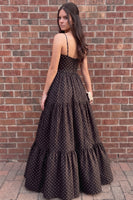 Load image into Gallery viewer, Black Polka Dots A Line Corset Spaghetti Straps Long Prom Dress with Bow