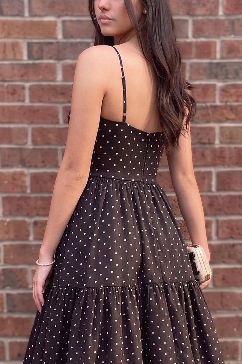 Load image into Gallery viewer, Black Polka Dots A Line Corset Spaghetti Straps Long Prom Dress with Bow