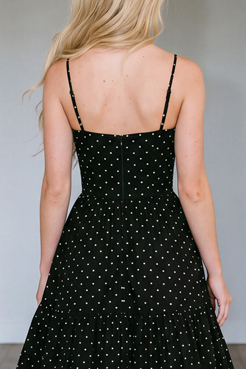 Load image into Gallery viewer, Black Polka Dots A Line Corset Spaghetti Straps Long Prom Dress with Bow