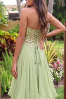 Load image into Gallery viewer, Sparkly Green A-Line Ruffled Chiffon Sweetheart Long Prom Dress with Sequins