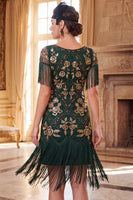 Load image into Gallery viewer, Sparkly Sequin Black Golden Bodycon Beaded V-Neck Midi 1920s Dress with Fringes