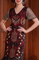Load image into Gallery viewer, Apricot Bodycon Sparkly Sequin Beaded V-Neck Midi 1920s Dress with Fringes