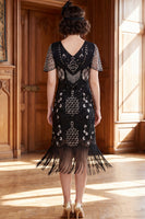 Load image into Gallery viewer, Apricot Bodycon Sparkly Sequin Beaded V-Neck Midi 1920s Dress with Fringes