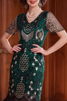 Load image into Gallery viewer, Apricot Bodycon Sparkly Sequin Beaded V-Neck Midi 1920s Dress with Fringes