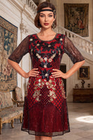 Load image into Gallery viewer, A Line Black Sparkly Sequin Sequin Round Neck Midi 1920s Dress with Beading