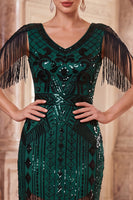 Load image into Gallery viewer, Apricot Sparkly Sequin Beaded V-Neck Midi 1920s Dress with Fringes