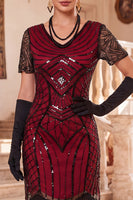 Load image into Gallery viewer, Bodycon Black Sparkly Beaded Sequin V-Neck Midi 1920s Dress with Fringes