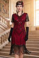 Load image into Gallery viewer, Bodycon Black Sparkly Beaded Sequin V-Neck Midi 1920s Dress with Fringes