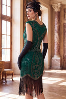 Load image into Gallery viewer, Black Sparkly Bodycon Sequin Beaded Round Neck Midi 1920s Dress with Fringes