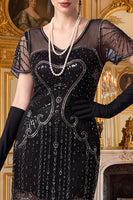 Load image into Gallery viewer, Sparkly Apricot Tight Sequin V-Neck Flutter Sleeves Midi 1920s Dress with Fringes