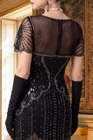 Load image into Gallery viewer, Sparkly Apricot Tight Sequin V-Neck Flutter Sleeves Midi 1920s Dress with Fringes